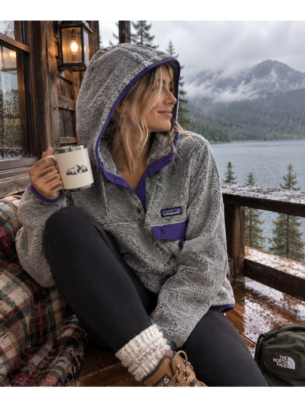 Patagonia Re-Tool Womens Gray Snap-T Pullover grey and purple Jacket Size M